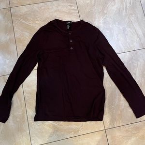 H&M Maroon Long Sleeve Button Henley Shirt Medium